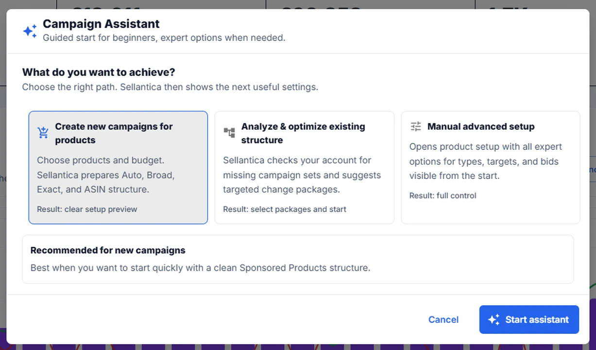 Configuración de campañas en 1 clic: crear una estructura de campaña completa automáticamente